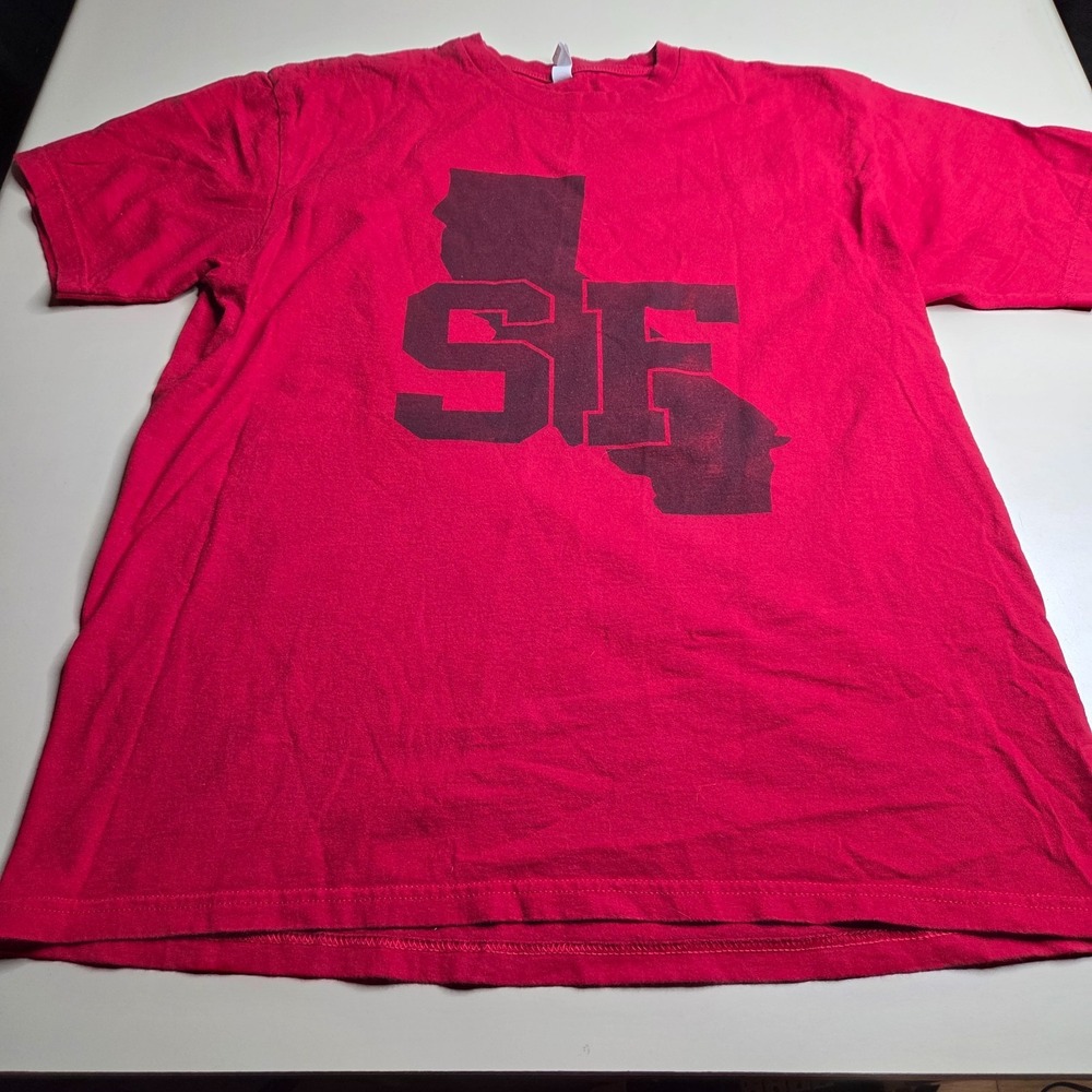 Ideal by Next Level T-Shirt Men Large Red SF Graphic Logo Crew Neck Casual Wear‎